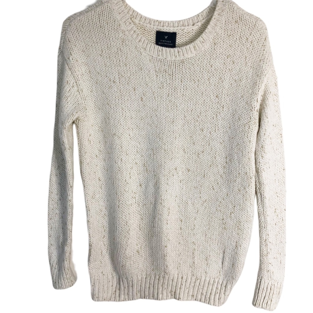 American Eagle Vintage Boyfriend Cream Gold Accent Sweater - Size XS